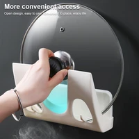 pot lid holder wall mounted self adhesive rack household kitchen hanging washcloth spatula cooking tool free punch stand