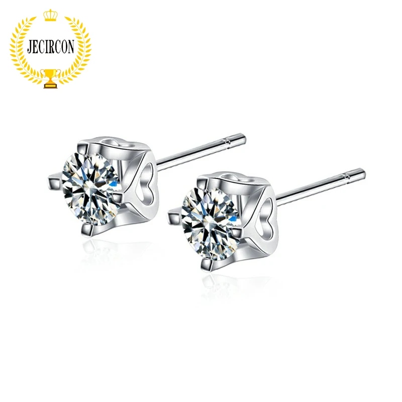 

JECIRCON 925 Sterling Silver Heart Bottom Stud Earrings for Women 0.5ct Moissanite Simple Temperament Fashion Wedding Jewelry