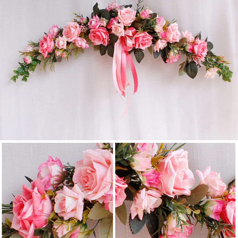 

62CM Artificial Garland Door Lintel European Rose Threshold Wall Decoration Flower Door Wedding Holiday Party Decoration 1PC