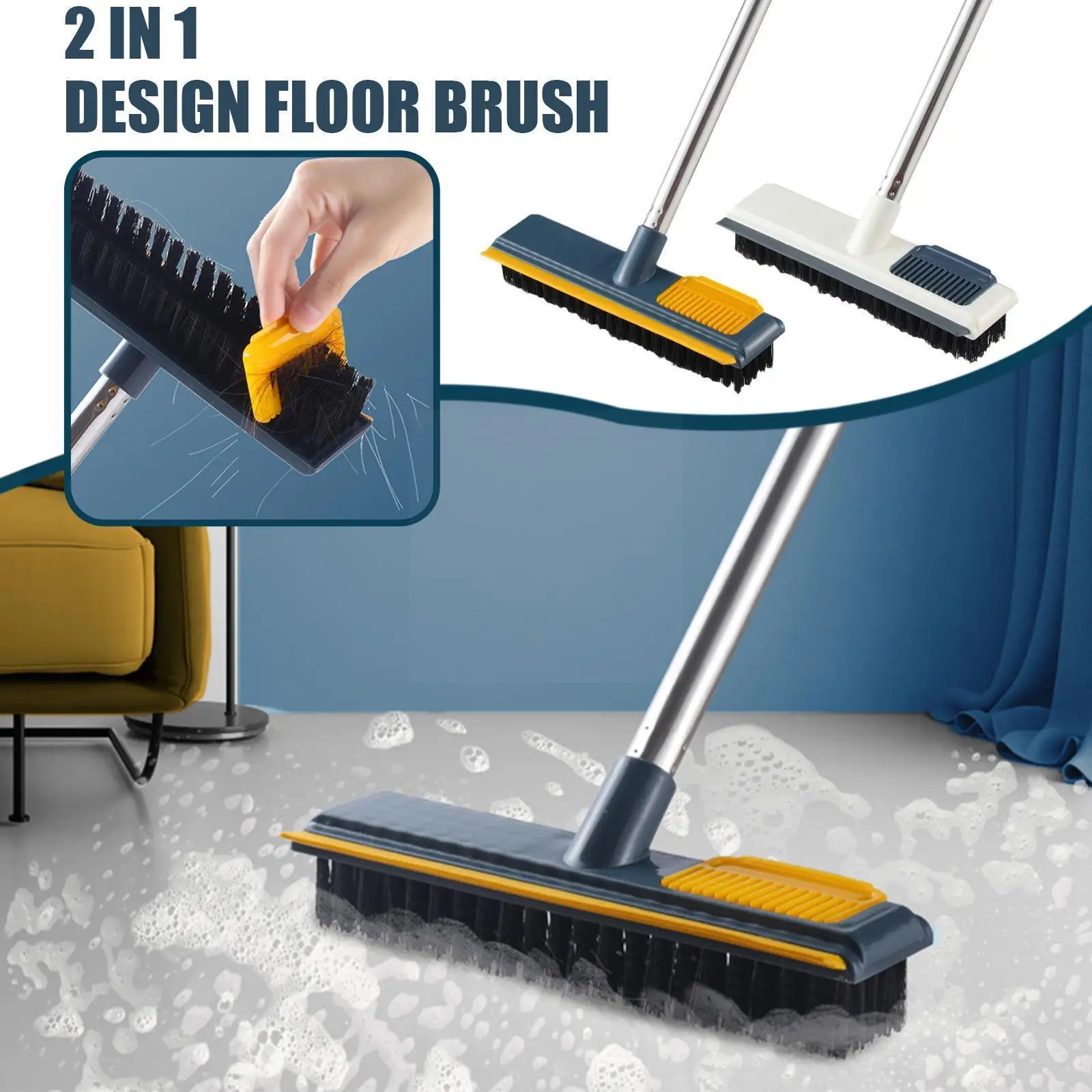 

Floor Scrub Brush 2 In 1 Brush Long Handle Removable Magic Tool Kitchen Cleaning Tools Squeegee Wiper Tile Brush Broom A9L7