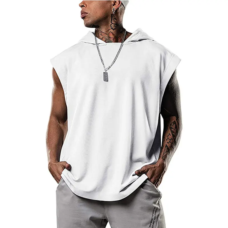 

Summer Mens Sleeveless Hoodie T-Shirts Muscle Sweatshirt Cool Hoody Tops Gym Sport Slim Fitness Hooded Sportswer Tees Fashion