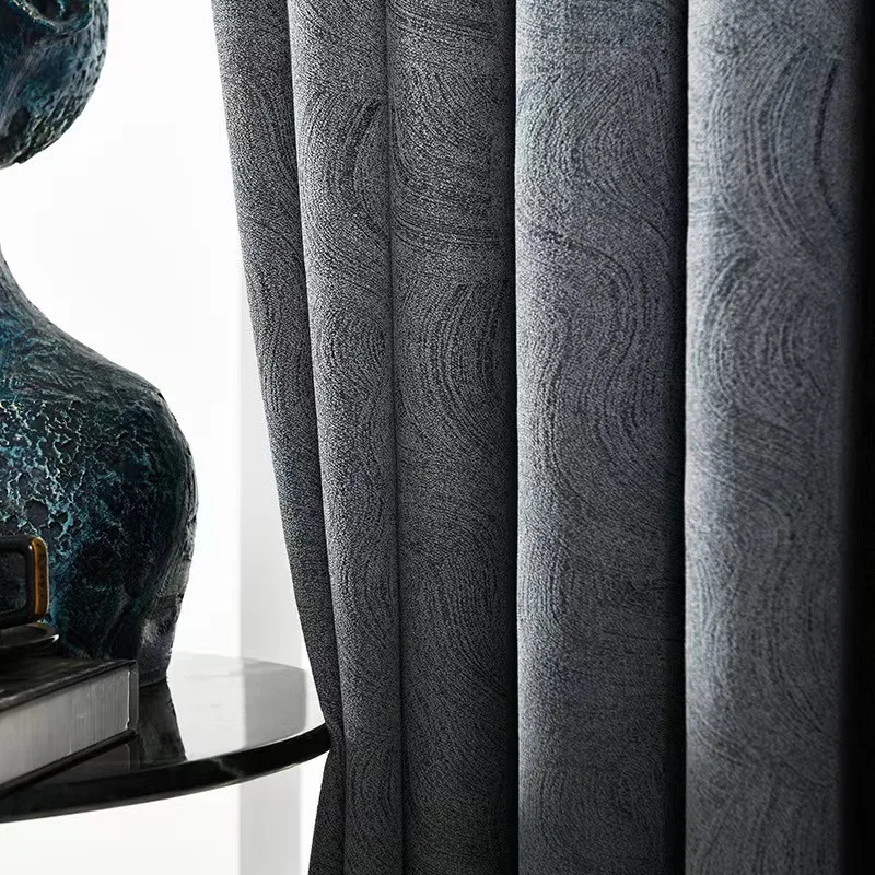 

New American Thickened Hall Curtains for Living Room Bedroom Chenille Jacquard Light Luxury Shading Thermal Insulation Curtain