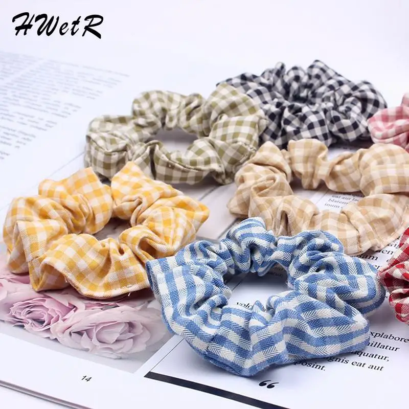 

Spring Autumn Plaid Mesh Large Intestine Hair Ring Women Girls Scrunchies Fabrics Hair Band Hair Accessories