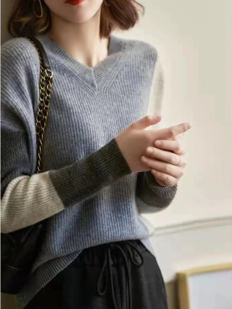 Женский свитер с длинным рукавом свободный трикотажный пуловер оверсайз