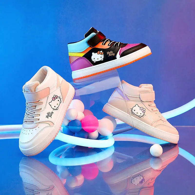 

Детская спортивная обувь Hello Kitty для девочек, Демисезонная обувь с высоким верхом, Баскетбольная обувь, универсальная Повседневная Студенче...