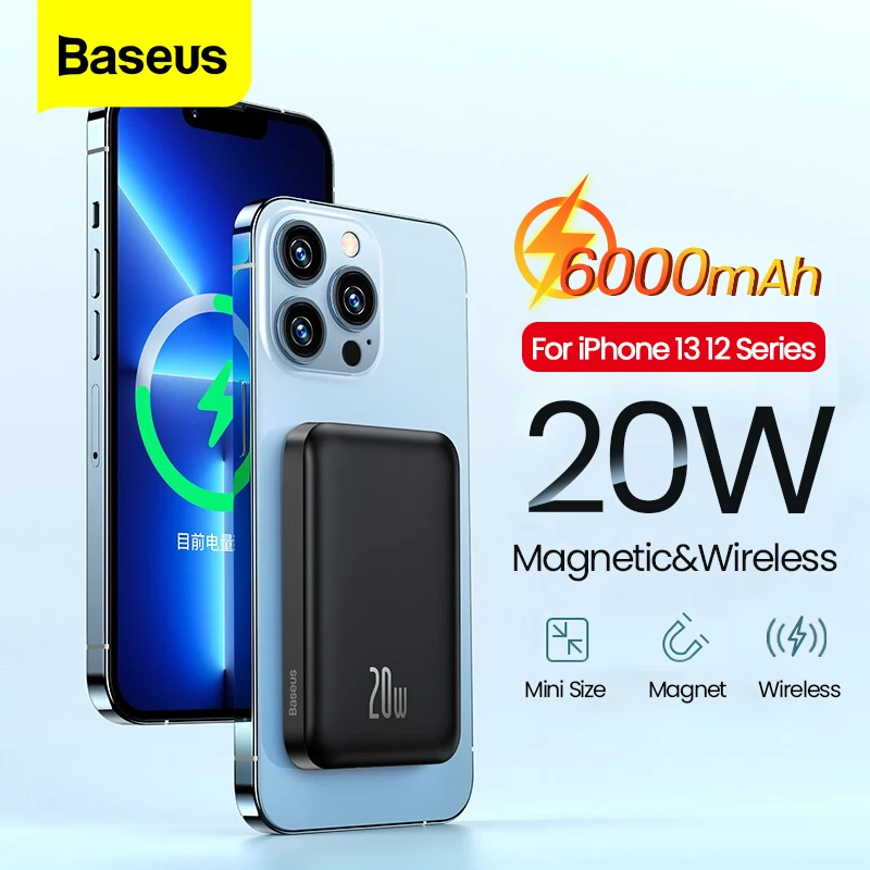 

Baseus 10000mAh Magnetic Wireless Charger Power Bank 6000mAh PD 20W Powerbank For iPhone 13 Pro Max External Battery Poverbank
