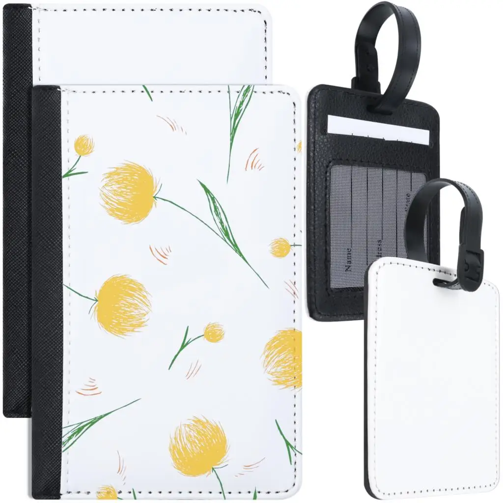 

4Pcs Sublimation Passport Cover Holder and Luggage Tag Gift Set PU Leather Blank Dye Sublimation Document Card Passport Holder