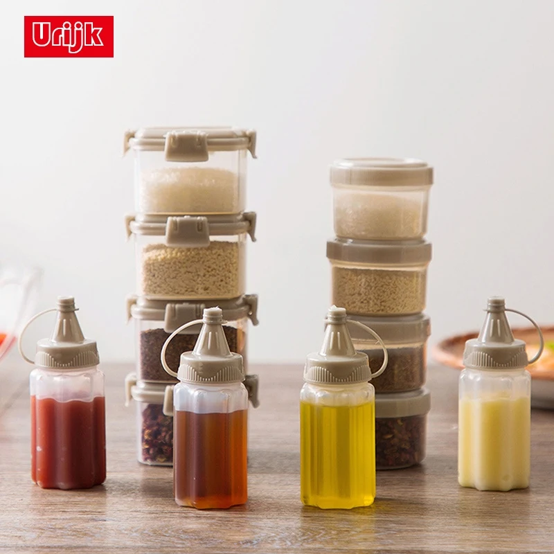 

Urijk 4pcs Plastic Sauce Squeeze Bottle Mini Seasoning Box Salad Dressing Containers Outdoor Portable Barbecue Spice Jar Tool