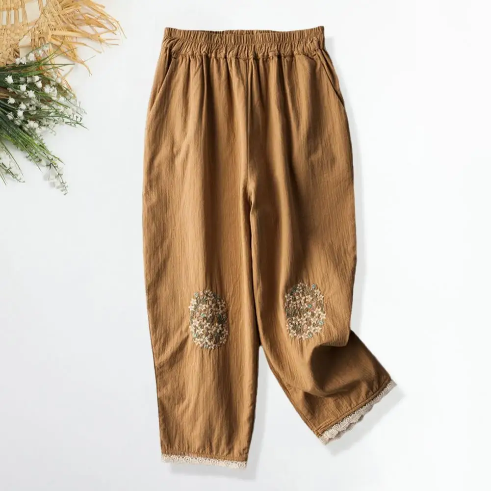 

Chic Female Slacks Elastic Waist Protect Breathable Cropped Women Summer Trousers