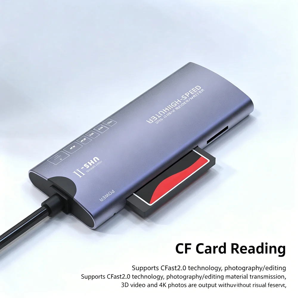 Фото KEBIDUMEI 6-портовый многофункциональный картридер Type-C для SD/TF/XD/CF/M2, хаб-ридер для карт памяти, аксессуар для камер и ноутбуков №3