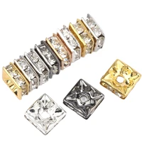 50pclot 6mm 8mm ab gold silver color square rhinestone rondelles crystal spacer beads for jewelry making diy bracelet necklace