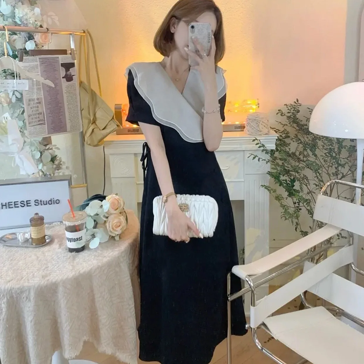 

French Style Retro Design Dress Mid-Length Slimming High Sense Temperament Dress 2022 Summer New Women's