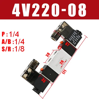 

Соленоидный клапан 220 В пневматический 4V220-08 Air 5-позиционный 2-позиционный 1/4 & amp; Спиральный сплав; Внутренний DC 12V DC 24V AC110V
