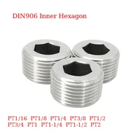 1pc 304 stainless steel din906 inner hexagon socket external screw plug british conical pipe thread pt116 18 14 38 12 34