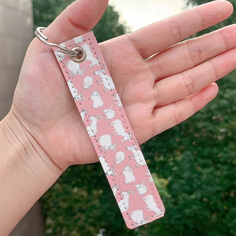 

Fashion Goats Playing Pink Custom Keychain Strap Keyring Hanging Holder Bag Car Wallet Trinket Keychain Hanging Bag Accessories