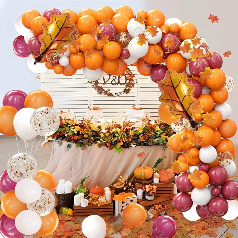 

106 шт. оранжевые, золотые, бордовые воздушные шары, гирлянда, мандаринный шарик из кленовой фольги на День Благодарения, осень, день рождения, товары для свадебной вечеринки