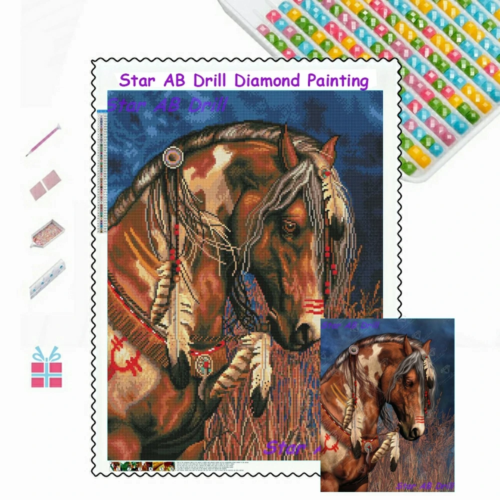 

New 5D DIY Diamond Painting Embroidery Animals Horse AB Full Drills Mosaic Cross Stitch Kits Pony Landscape Home Decor 2023 Gift