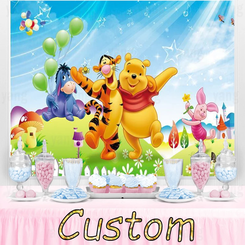 

Disney Winnie Bear Tigger Piglet Eeyore Cute Cartoon Background Childrens Birthday Party Theme Layout Family Studio Backdrop