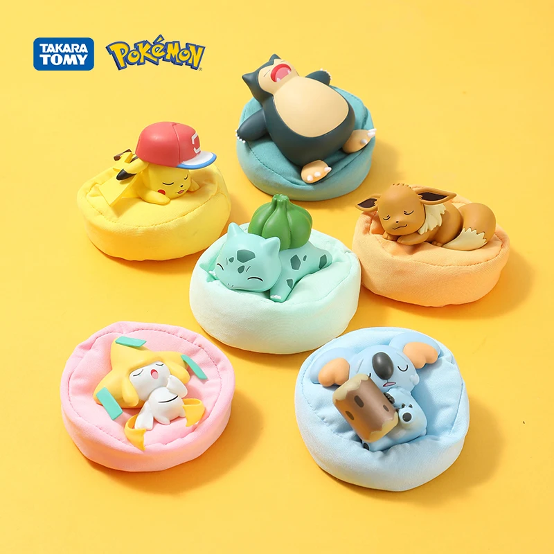 

TOMY Pokemon Figures Pikachu Eevee Anime Kawaii Sleeping Pokémon 6 Styles Color Blind Box Toy Doll Decoration Child Model Gifts