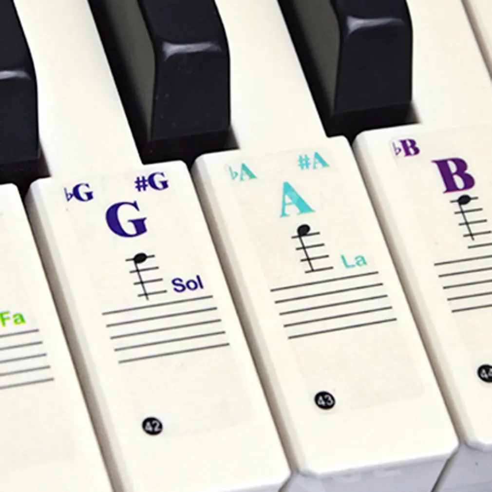 

1 Set Piano Keyboard Stickers Stickers Of Stave Notes Removable 88-Key Films Music Note Full Set Self-study Colorful Stickers