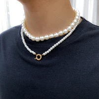 ingesight z 2pcs goth pearl choker necklace gold color lasso pendants for women men beads collar necklaces set party jewelry