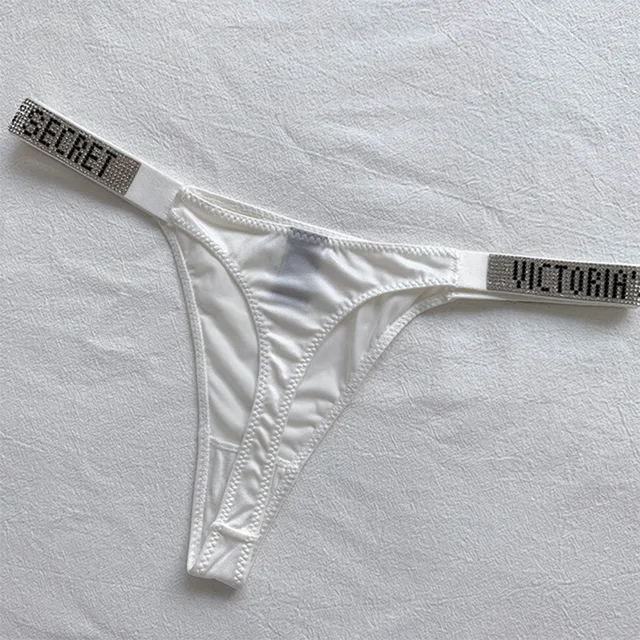 Sexy Women Underwear Panties Satin Rhinestones Thong Femme Victoria's Secret Low Waist 3