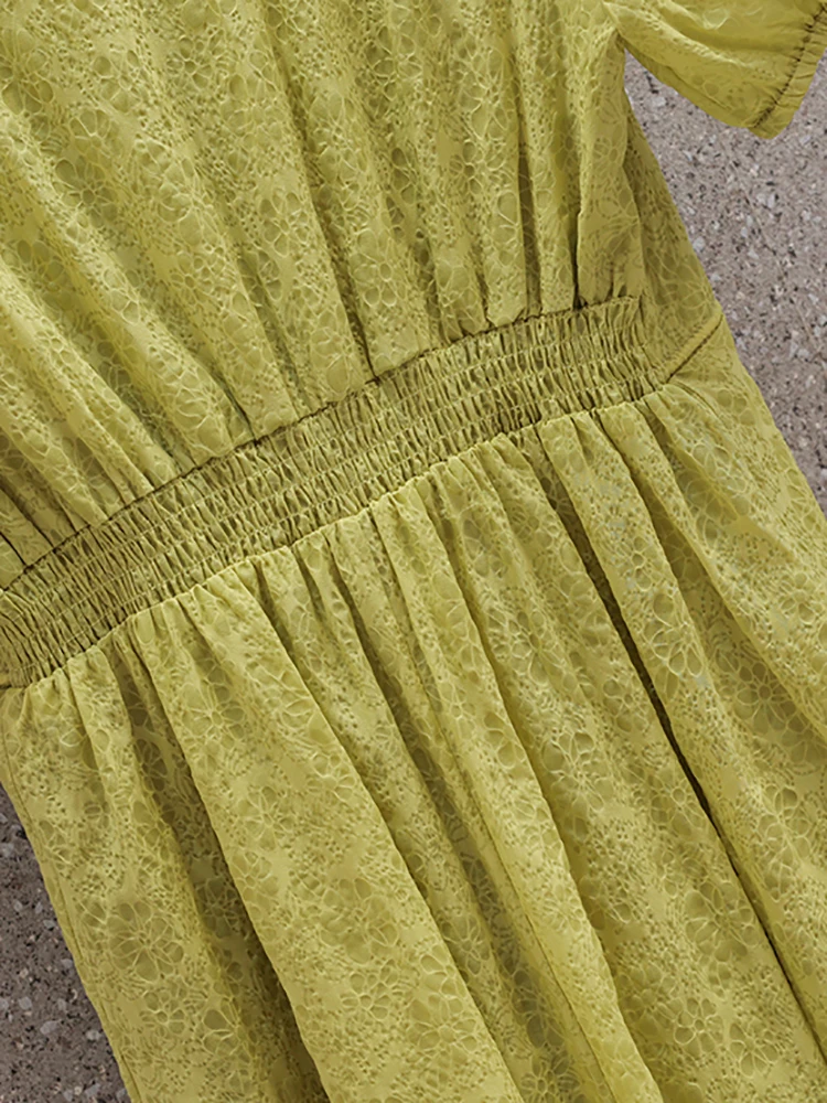 Женское жаккардовое Повседневное платье зеленое однотонное элегантное с