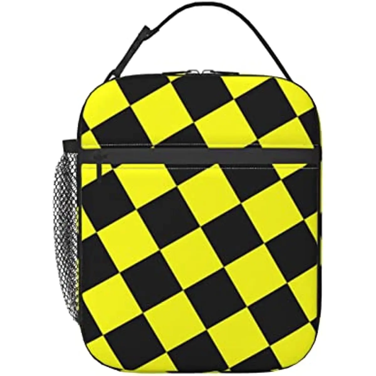 

Black and Yellow Checkered Lunch Bag for Men Women Tote Insulated Cooler Bags Reusable Lunch Box for College Work Office Picnic