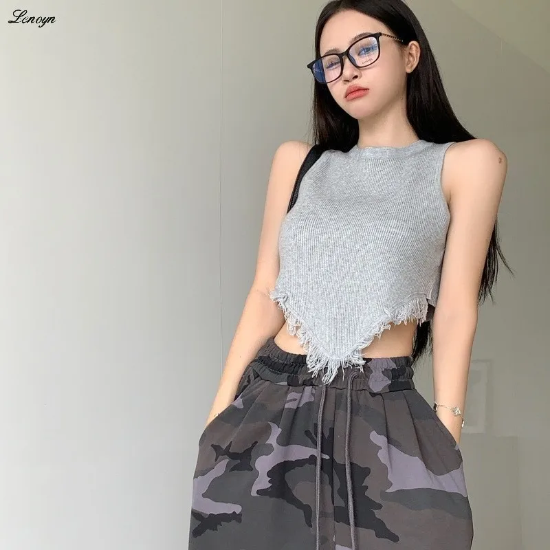 

Lenyon Core Spun Yarn Spring And Summer Tassel Knitted Camisole For Small Women With Short Beautiful Back And Hot Girls