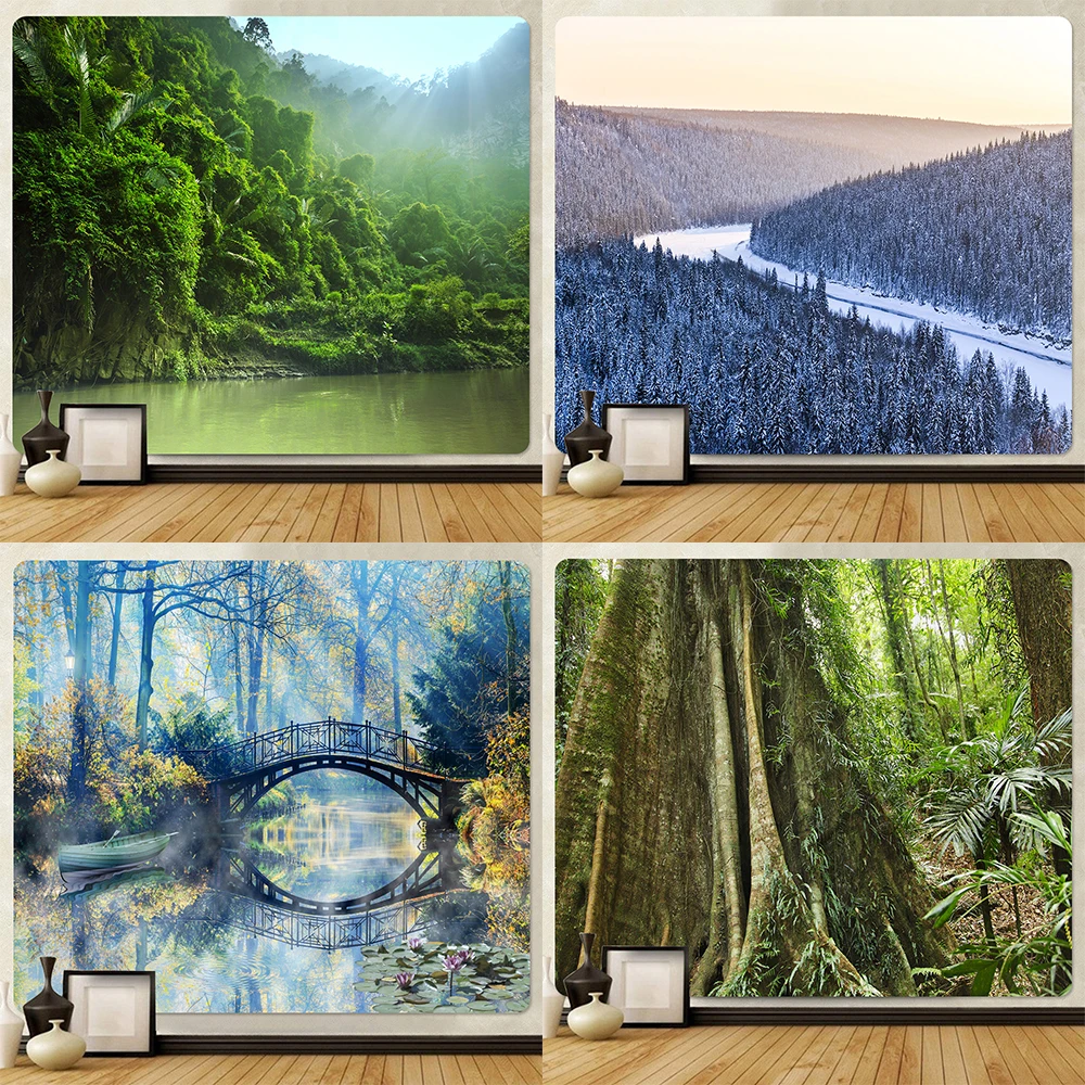 

Quiet forest lake water printing pattern tapestry home living room bedroom wall decoration background cloth