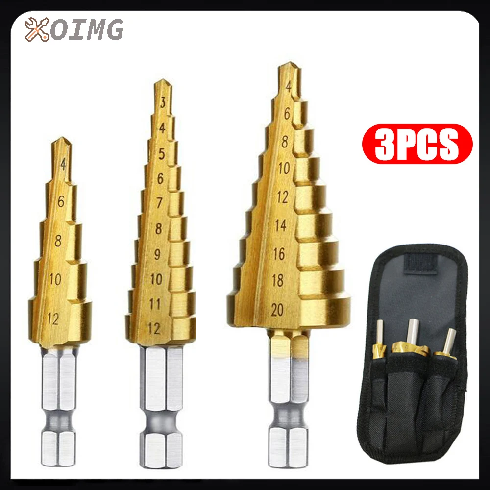 

3 шт./компл. ступенчатое сверло из быстрорежущей стали с прямым пазом, сверло с титановым покрытием для дерева и металла, набор инструментов ...