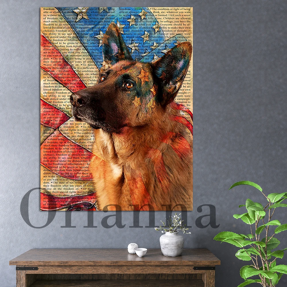 

German Shepherd Pride Us Flag Vintage Wall Art Prints Posters Nordic Modern Home Living Room Bedroom Office Decor Painting Gifts