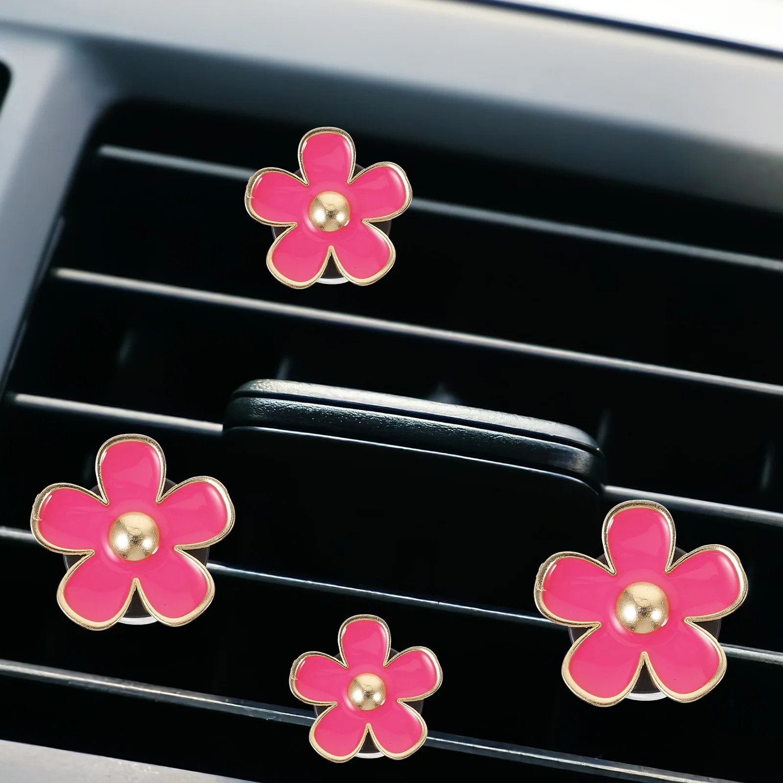 

4 Pcs Decor Aroma Clip Cute Car Air Freshener Interior Five Petals Dashboard Decorations Metal