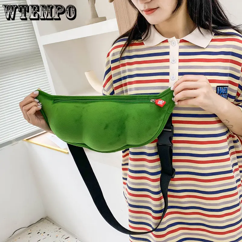 Women Personality Creative Edamame Shape Ladies Messenger Bag Plush Pea Shoulder Bag Fun and Funny Chest Bag Bolsa De Mensajero