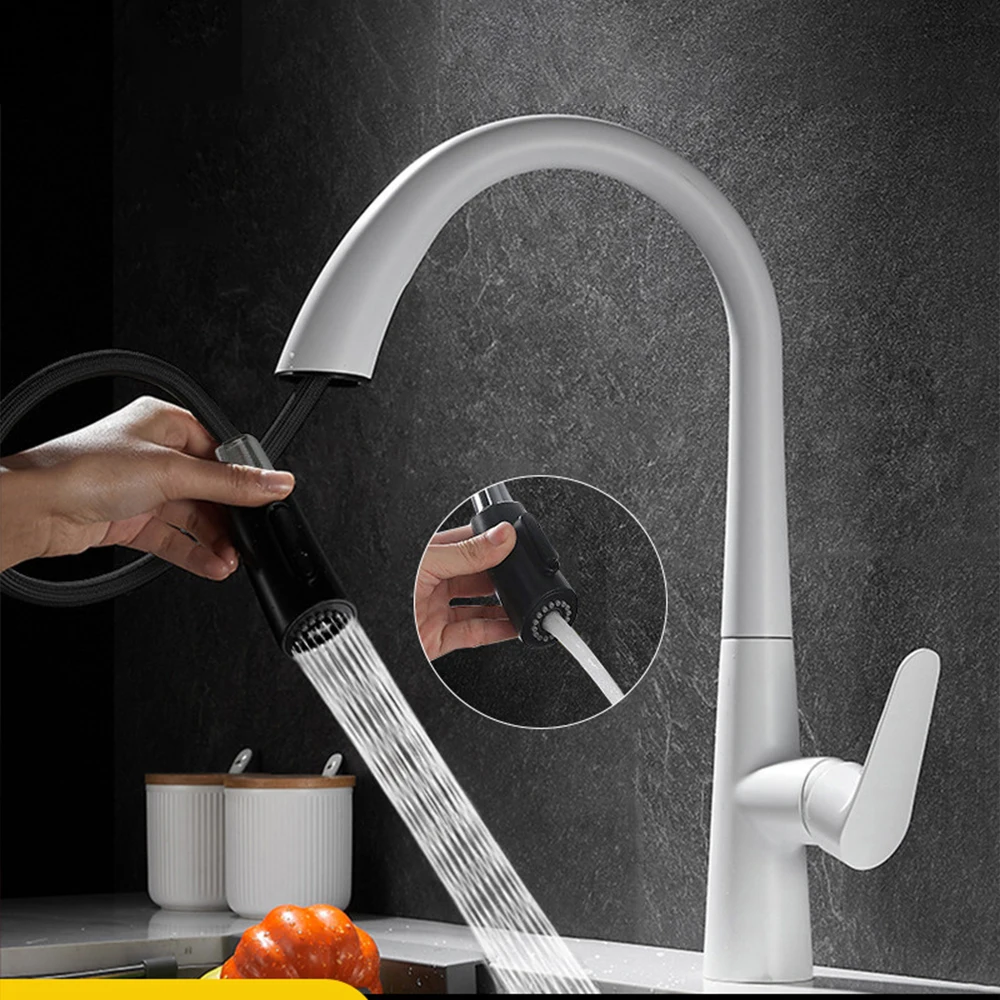 

360 Swivel Home Kitchen Pull-Out Hot And Cold Water Faucet Washbasin Sink Retractable Splash-Proof Faucet
