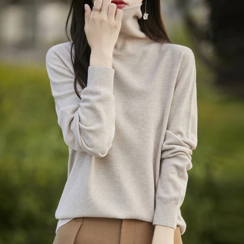 Бесшовный женский вязаный кашемировый пуловер модный шерстяной свитер с высоким
