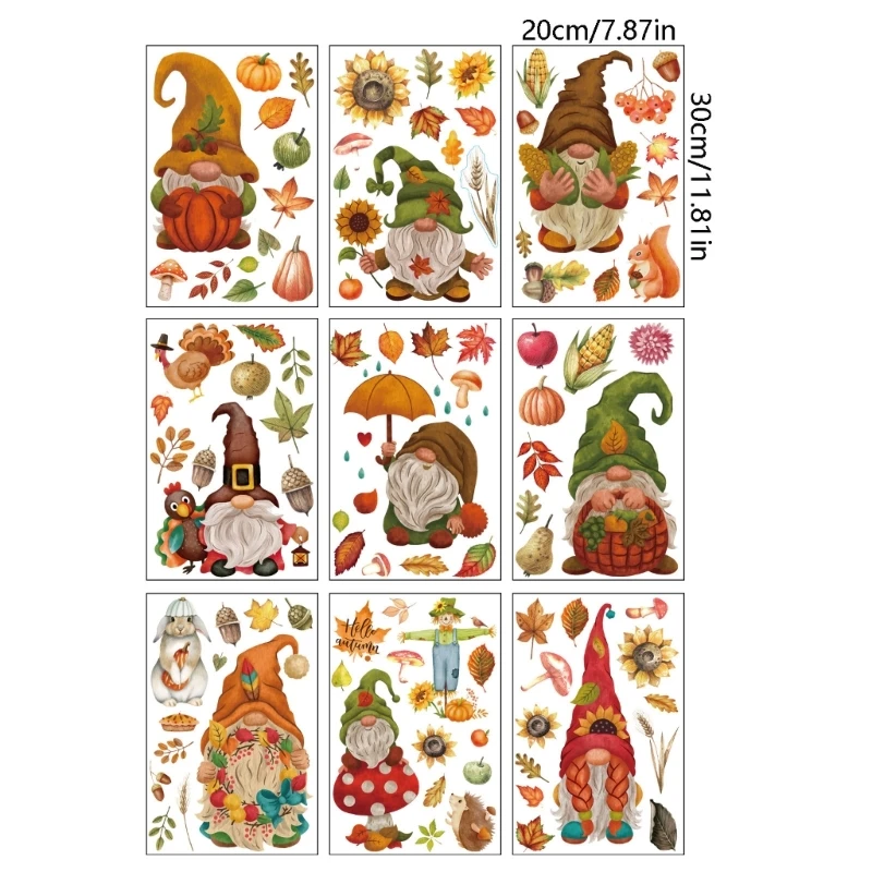 9 листов осенний гном на окно цепляется урожай кленовый лист ПВХ наклейки