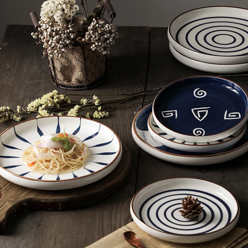 Круглая керамическая тарелка CHANSHOVA с ручной росписью в японском стиле обеденная