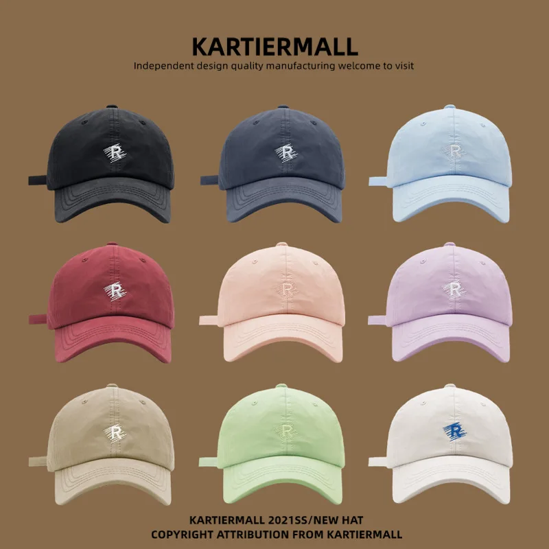

Hat Female Spring Summer Korean Thin R Letter Embroidered Soft Top baseball cap Casual Versatile Cap Men ins