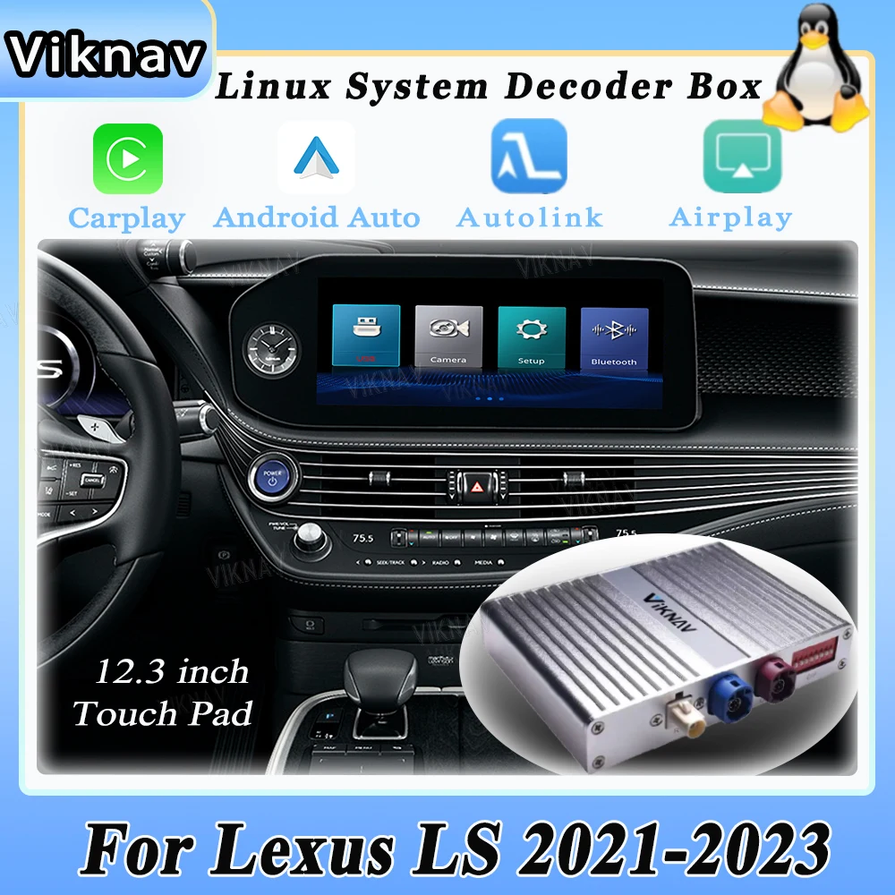 System Viknav Linux 12 3 cala dla Lexus LS 2021-2023 z dekoderem aktualizacji panelu dotykowego MuItimedia Wireless CarPlay Android Auto