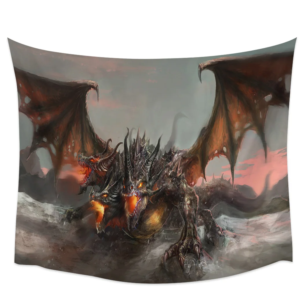 

Three Headed Western Dragon Wall Tapestry Bedroom Wall Hanging Living Room Boho Decor Wall Cloth Tapestry Picnic Mat