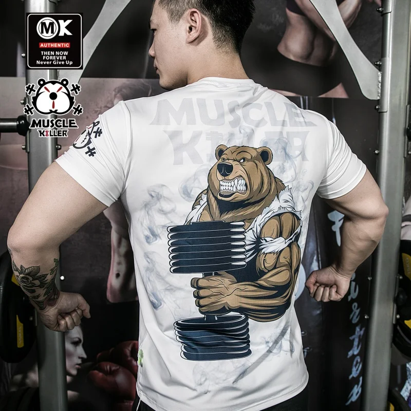 

Barbell Dog Muay Thai Fighter MMA Summer Boxing Training Short Sleeve Judo Fighting 3D Printing Breathable Tight Sports T