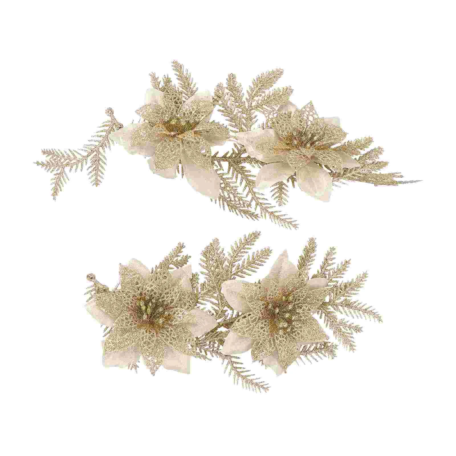 

Flowers Christmas Poinsettia Artificial Flower Treeglitter Picksornaments Poinsettias Fakedecoration Wreath Silk Outdoor Floral