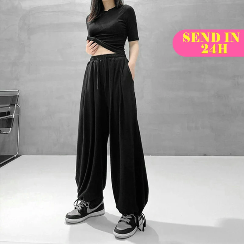 

Oversize Gray Fashion Joggers Sweatpants Women Korean Y2K Summer Solid Color Harajuku High Waist Black Loose Wide Leg Trousers