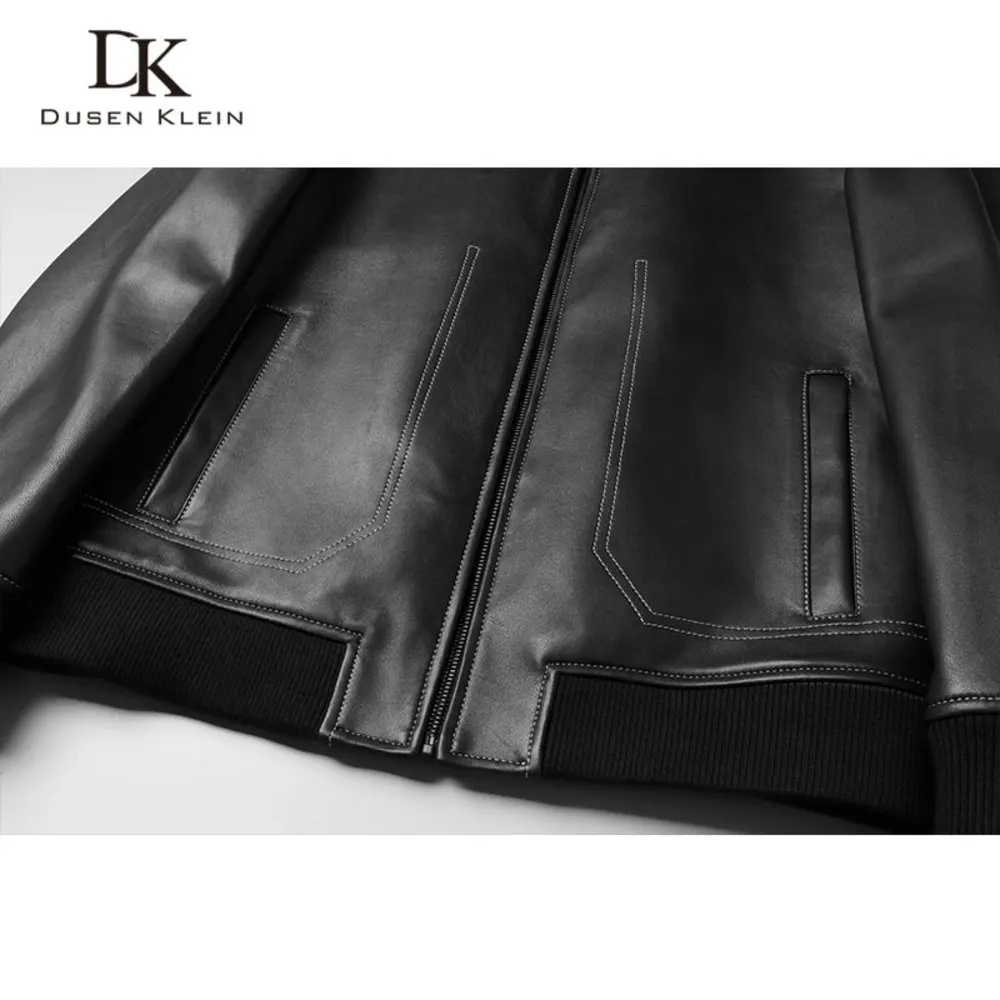 Мужская повседневная куртка из натуральной овечьей кожи черная осенняя с