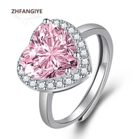 zhfangiye heart ring for women 925 silver jewelry with zircon gemstone open finger rings wedding bridal party gift ornaments