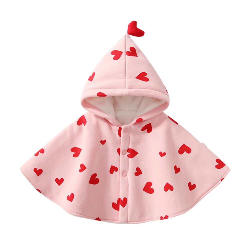 Baby Cloak Outing Hooded Shawl Baby Pink Love Plush Warm Children's Cloak