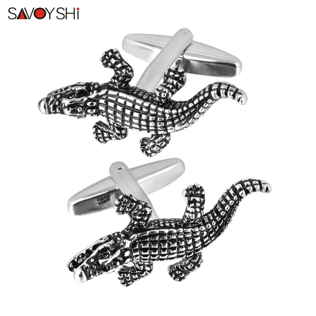 

SAVOYSHI Funny Alligator Cufflinks for Mens Shirt High Quality Metal Cuff Buttons Party Gift Cuff Links Brand Jewelry Free Name