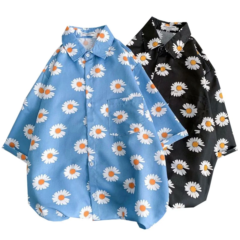 

Beach Sleeve Clothing For Hawaiian Summer Shirt Shirts Daisy Aloha Short Holiday 2020 3XL Vacation Men Chemise Mens Printed