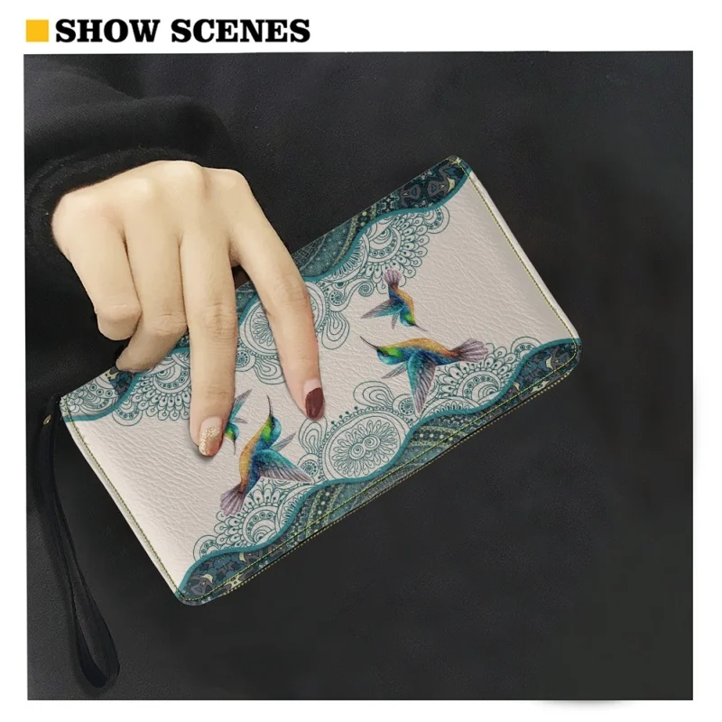 Belidome Hummingbird Floral Womens Wristlet Wallet Soft Leather Zipper Long Purse RFID Blacking Card Holder Clutch Organizer